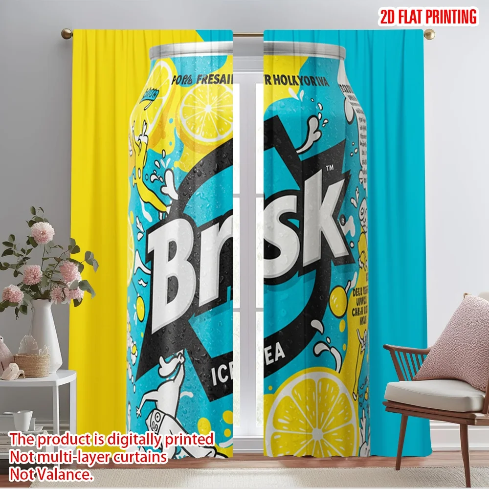 

2pcs 2D flat printing Curtain Brisk Lemon Iced Tea 100% Polyester Without Electricity Birthday Party for Photo Booths & Events