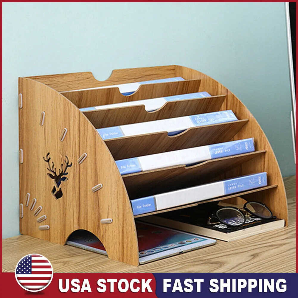 

5 Tiers Wooden Folder Sector File Storage Shelves Desktop File Shelves US