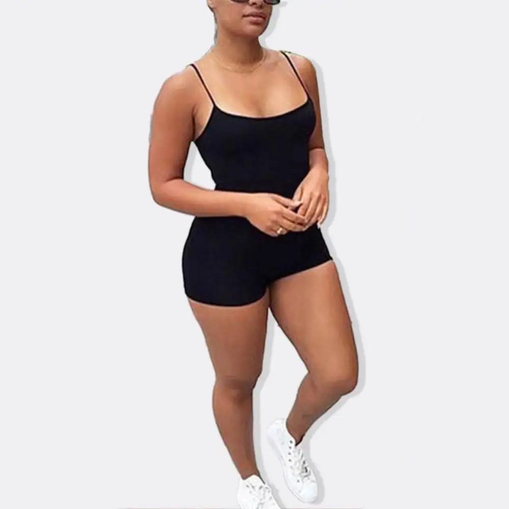 Spaghetti Strap Women Sexy Sleeveless Bodysuit Shorts Jumpsuit Spaghetti Straps Bodycon Sports Jumpsuit