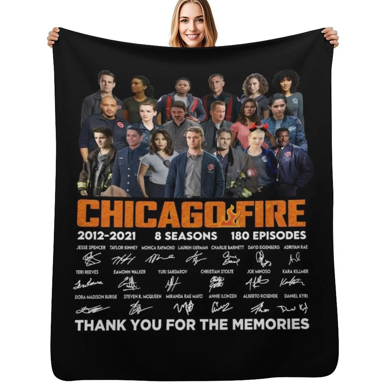 

Chicago Fire Tv series 2021 2021 8 seasons 180 episodes signatures thank you for the memories black Throw Blanket manga Blankets