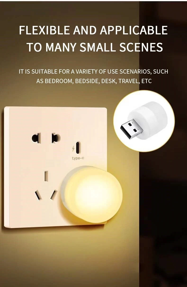 3-5Pcs Mini USB Night Light Warm White Eye Protection Book Reading Lights USB Plug Computer Mobile Power Charging LED Night Lamp