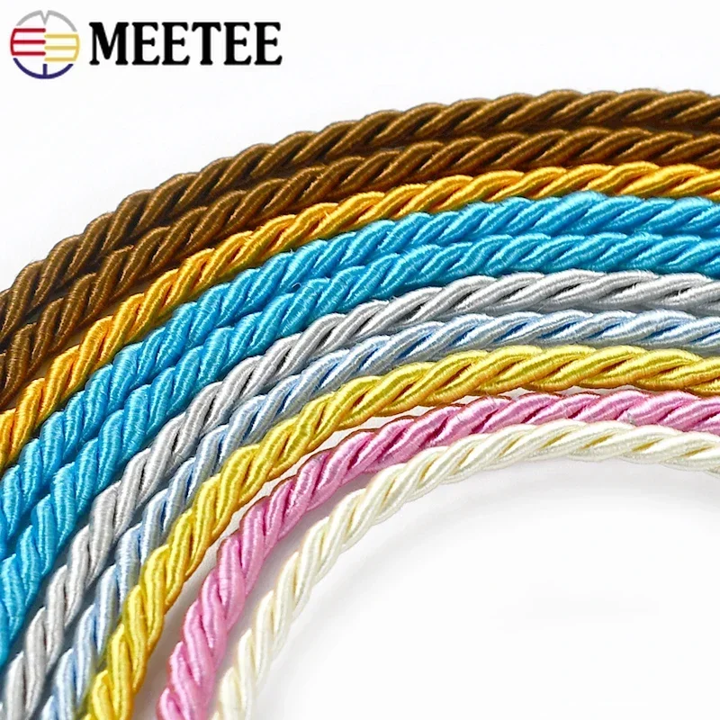 Meetee 10Meters 3mm 3 Shares Twisted Rope Curtain Cords Clothing Decoration Ropes Home Textile Ribbon DIY Sewing Accessories