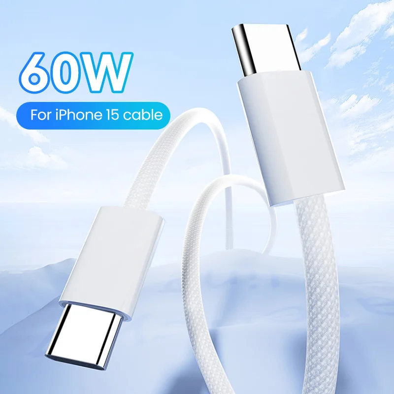 Elough 60W podwójna głowica typu C tkane szybkie ładowanie dla MacBook Xiaomi Huawei Samsung kabel USB C do USB C dla Iphone 15