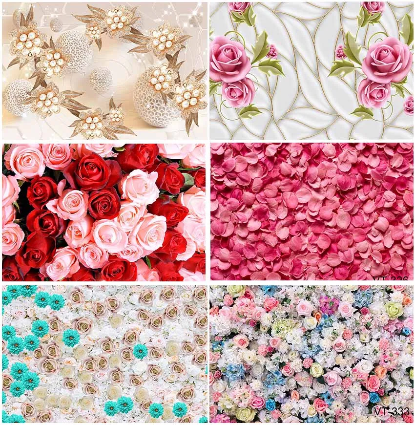 Flowers Rose Colorful Backdrops Photography Love Wedding Decoration Custom Valentine Day Portrait Backgrounds Studio Photo Shoot