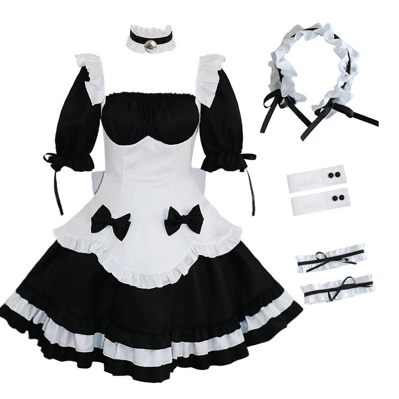 Nero bianco cioccolato Lolita ragazze vestono costumi di Halloween francese Bowknot cameriera donna Costume Cosplay cameriera costumi del partito