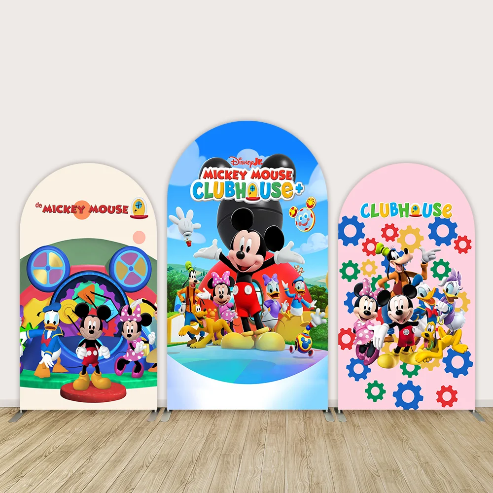 

Mickey Mouse Clubhouse Arch Backdrop Cover Disney Mickey Friends Donald Daisy Kids Birthday Party Decors Baby Shower Party Wall