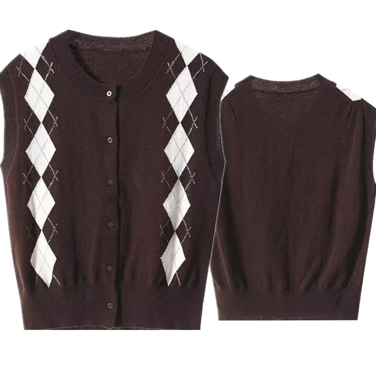 

Maxdutti Autumn/Winter Women's Knitted Sweater French Jacquard Country Retro Knitted Vest Single Breasted Casual Sweater Women