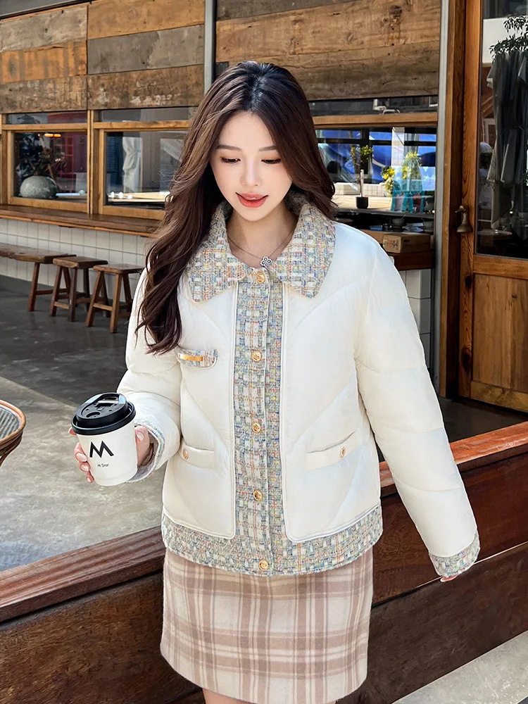 

Зимняя тканая хлопковая куртка для женщин, однобортное утепленное пальто контрастного цвета, корейские повседневные модные теплые куртки