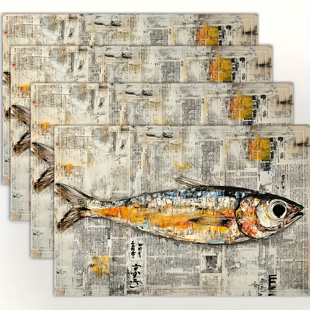 Cartoon Colorful Fish Printed Placemats Heat Resistant Nautical Table Decor Beach Theme Party Daily Family Dining Ornaments
