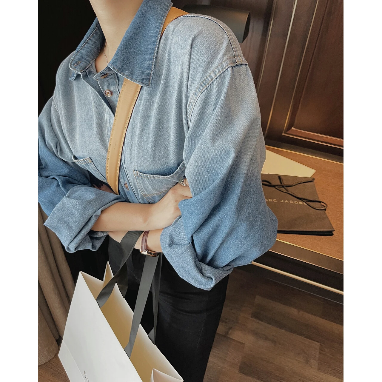 2022 Woman Oem Denim Tie-Dye Blouses Shirts Jackets Clothing Fashion Tops Elegant Vintage Autumn New Y2k Korean Streetwear Crop