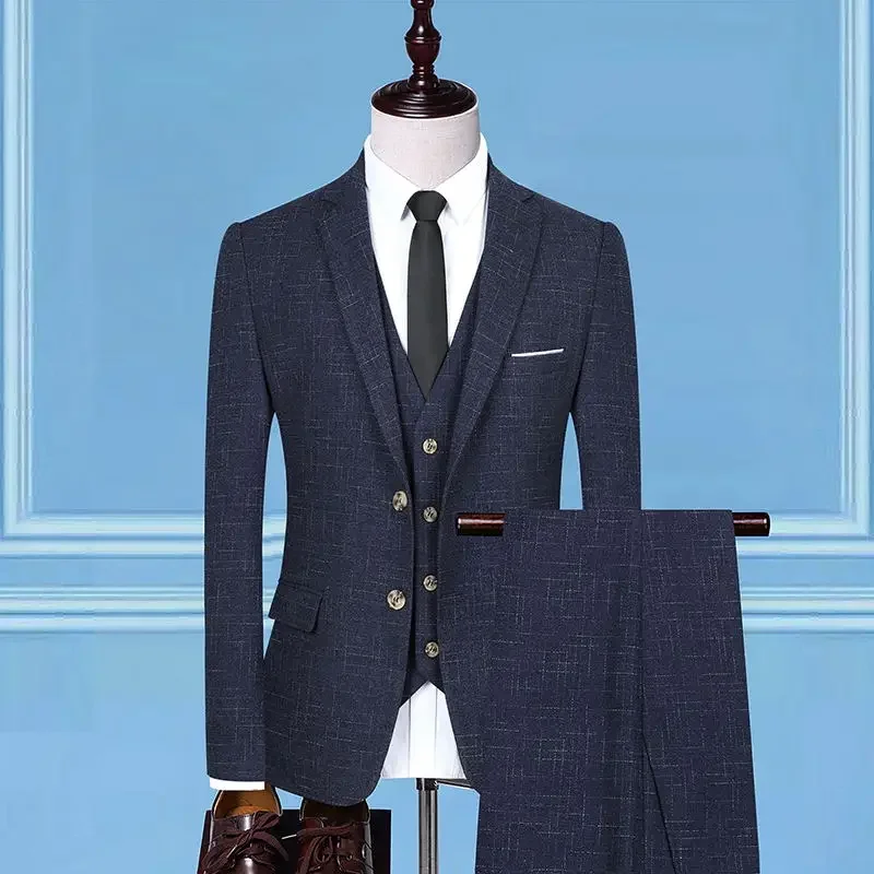 2024 High Quality (suit + Vest + Trousers) Men's Plaid Fashion Business Casual Formal Dress Work Wedding Groomsmen Dress Suit