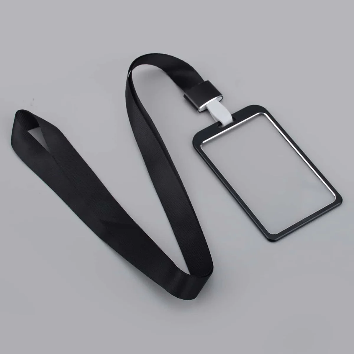 Porta-Cartões de Identificação Elegante em Liga de Alumínio - Com Cordão, Clipe para Crachá de Estudante e Trabalho, Material de Escritório, Armazenamento Portátil de Cartões