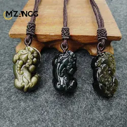 Natural Gold Obsidian PiXiu Pendant Hand-carved Rainbow Silver Obsidian Necklace Lucky Amulet Jewelry Gifts for Men and Women
