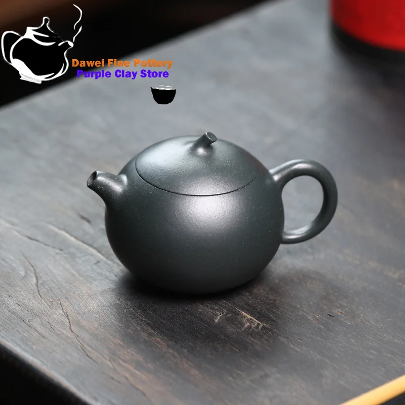 

Yixing handmade purple clay teapot original ore dark green mud eggplant and melon push ball hole Chinese teapot Kung Fu tea set