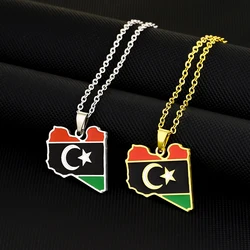 State of Libya Map Flag Pendant Necklace Stainless Steel Men Women Gold/Steel Color African Maps Jewelry Gift