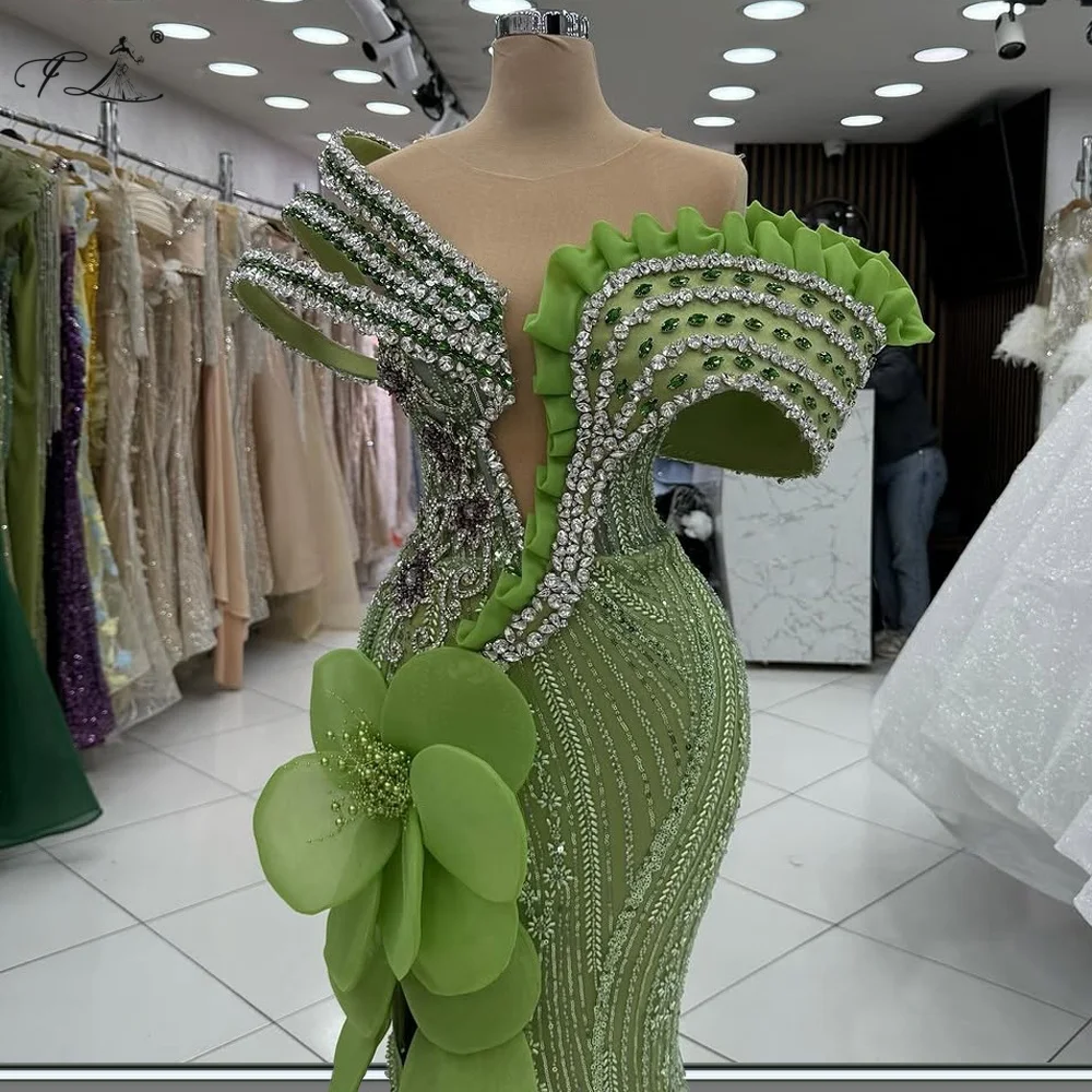 فستان حورية البحر بكتف واحد من حجر الراين مزين باللون الأخضر فستان سهرة للحفلات الراقصة وحفلات الكوكتيل قابل للتخصيص #2
