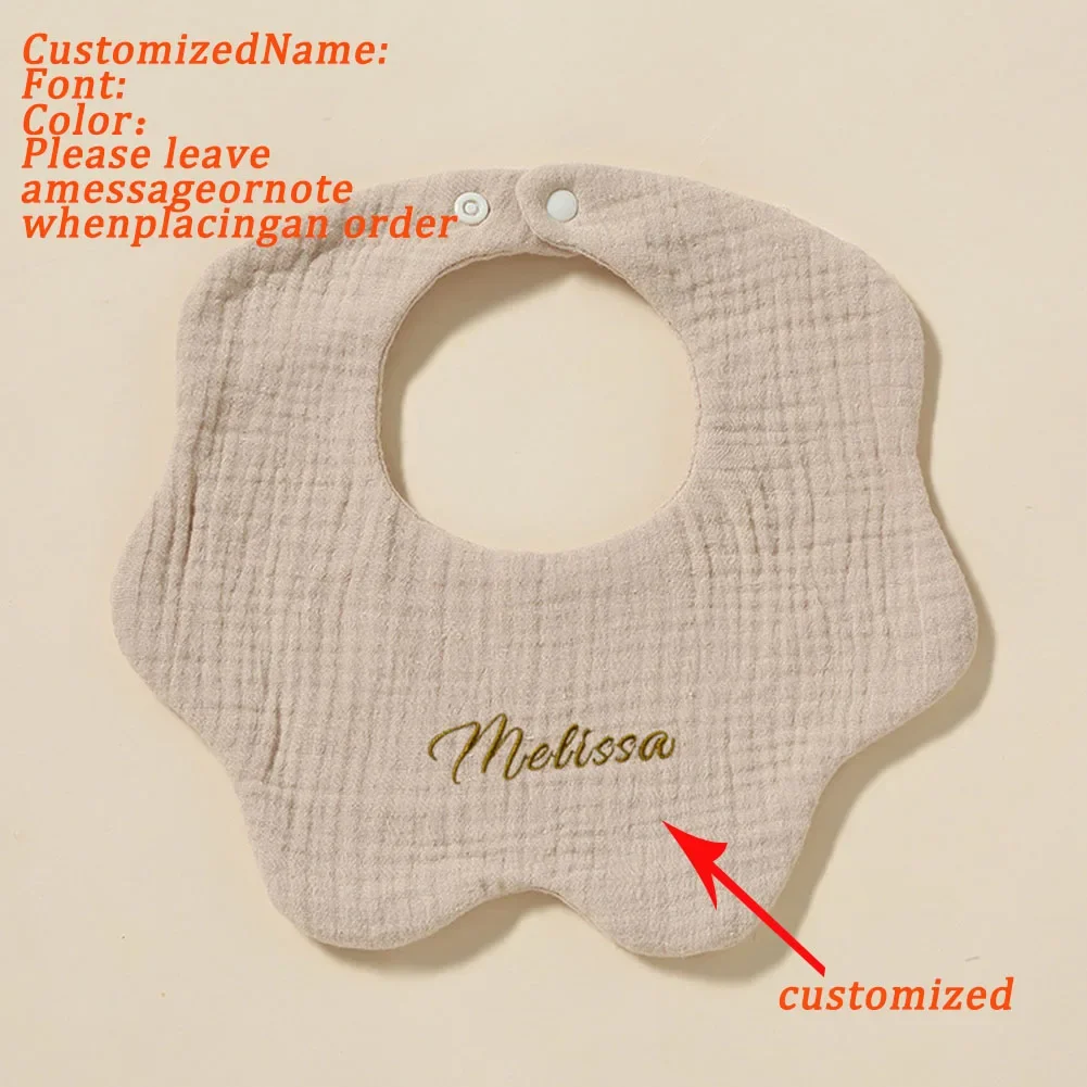 Babador de bebê personalizado, gaze de algodão, toalha de saliva, à prova d\'água, pano de arroto, babador personalizado, nome inicial do bebê,