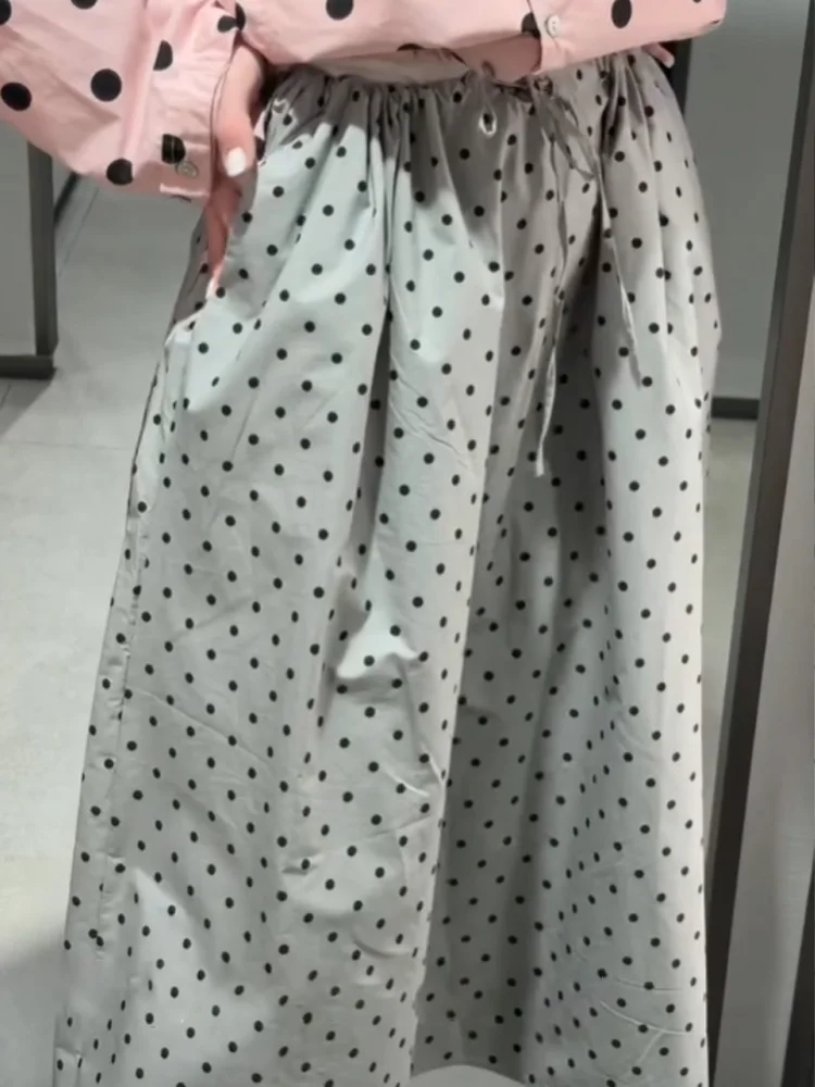 

Женская элегантная юбка HH с эластичным поясом на шнурке, плиссированная, с декоративными элементами, в горошек, с карманами, средней посадки, весенняя