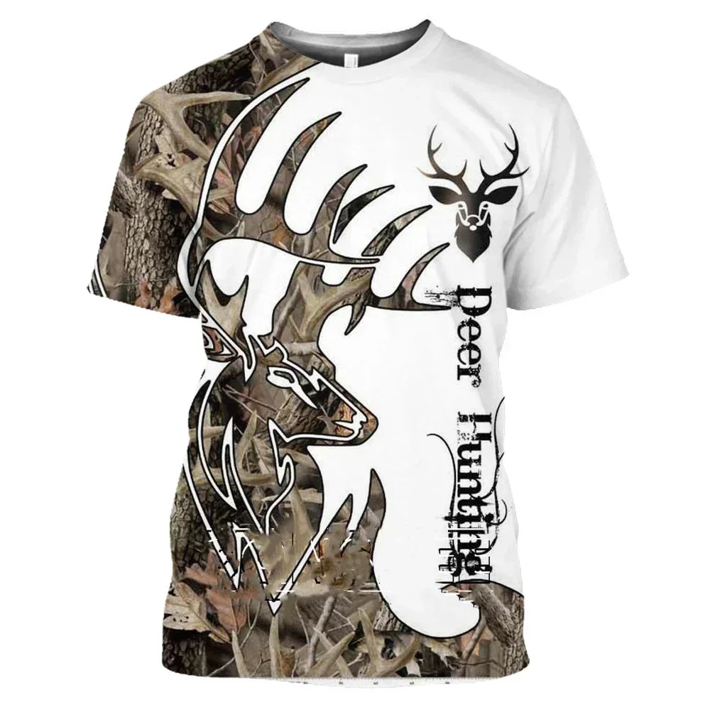 Camo Hunting Animal Deer Elk 3D Men's T-Shirt Summer Casual Fashion Street Dress Women's Short Sleeve Versatile Clothing