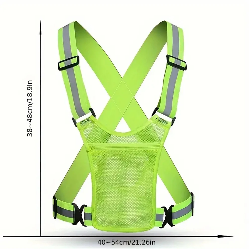 1pc Adjustable Reflective Safety Vest with Storage Pockets, High Visibility Polyester Gear for Outdoor Cycling and Running