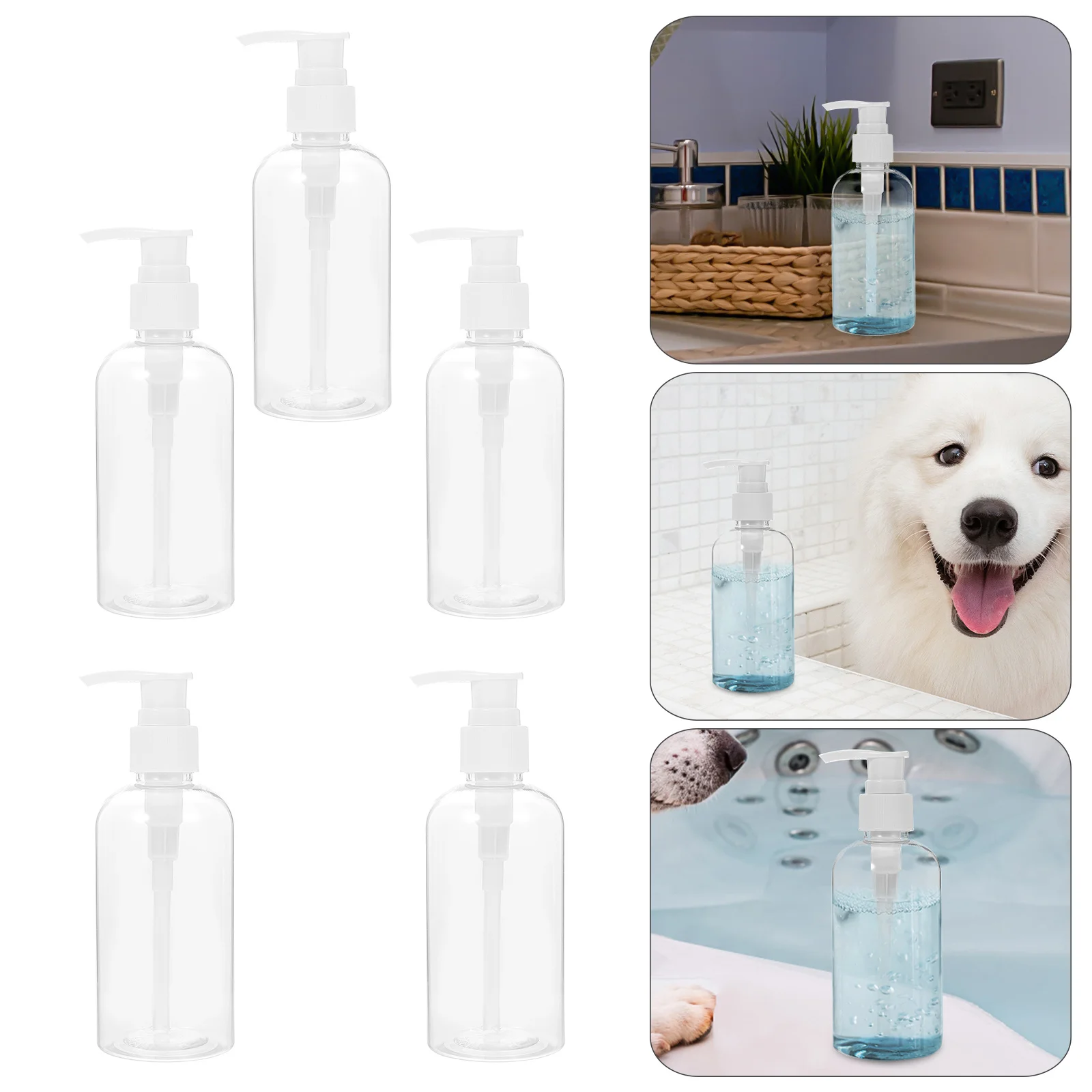 

5Pcs Liquid Soap Dispenser Bottle Reusable Press Pump for Shampoo Lotion Shower Gel Empty Plastic Bathroom Transparent Container
