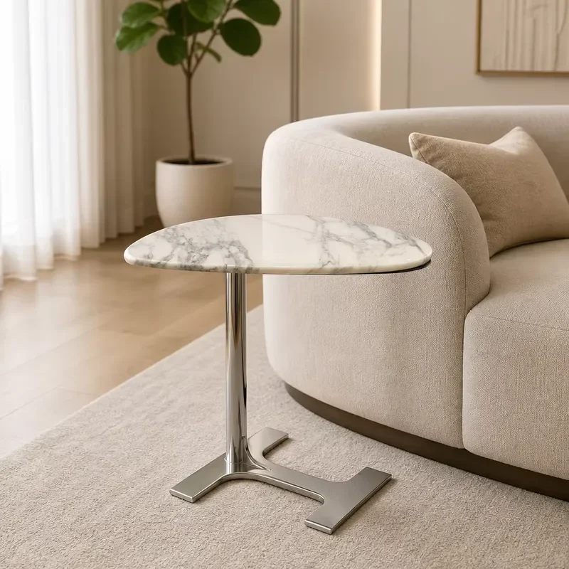 Modern Triangular Marble Side Table Stainless Steel Base White Coffee Table Luxury Living Room Corner Decoration End Table