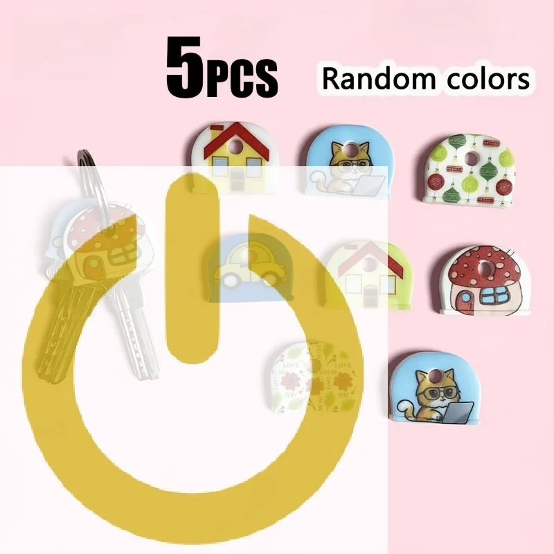 5Pcs Cartoon Print Silicone Key Covers Colorful Key Identifier Cap Anti Scratch Protective Key Markers For Home Office Daily Us