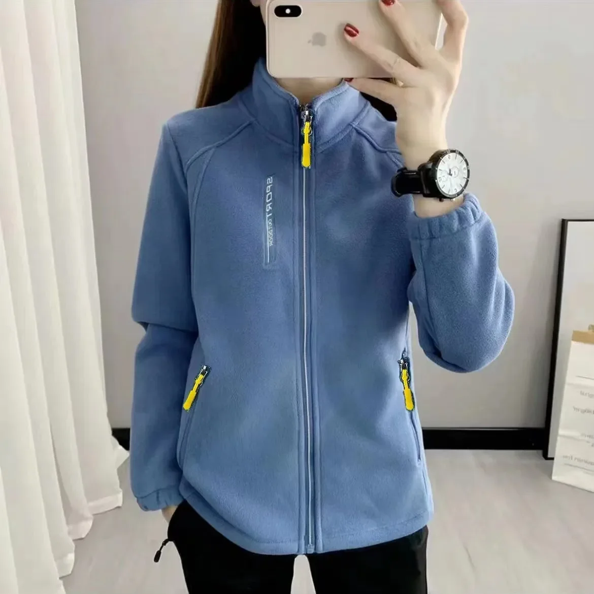 Mantel bulu domba ukuran besar untuk wanita, jaket kardigan Chaqueta musim dingin hangat kasual olahraga luar ruangan mendaki Jogging Yoga