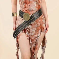 New Street boho Belt Gas Eye Disc Bronze Y2K waste earthen waist seal PU trim dress pant belt