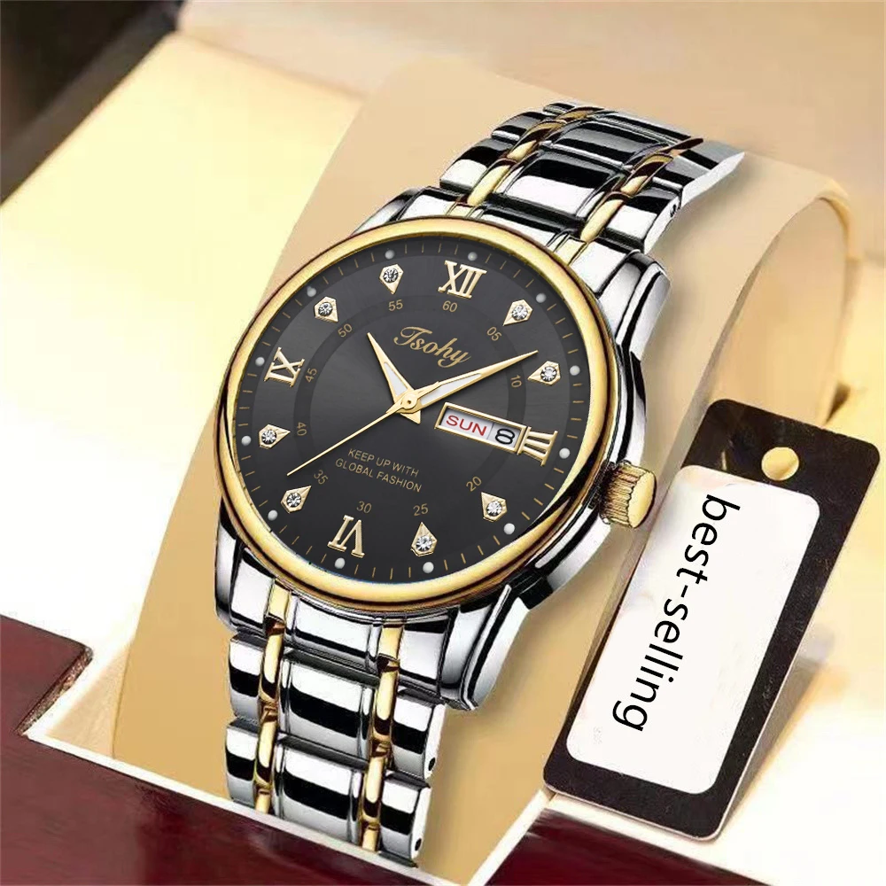 High-end atmosphere high-grade men's watch personality fashion trend classic double calendar durable handsome steel strap watch