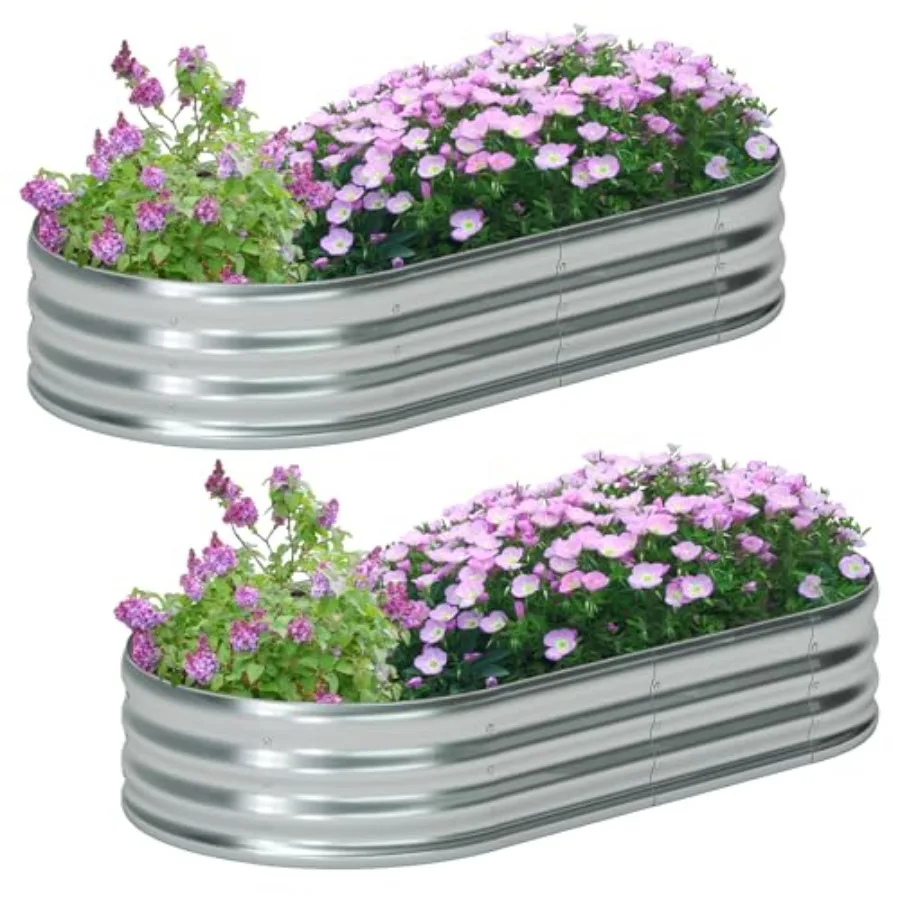 

Комплект из 2 овальных оцинкованных приподнятых грядок 6x3x1 фут, большой металлический ящик для выращивания овощей на открытом воздухе, серебристый