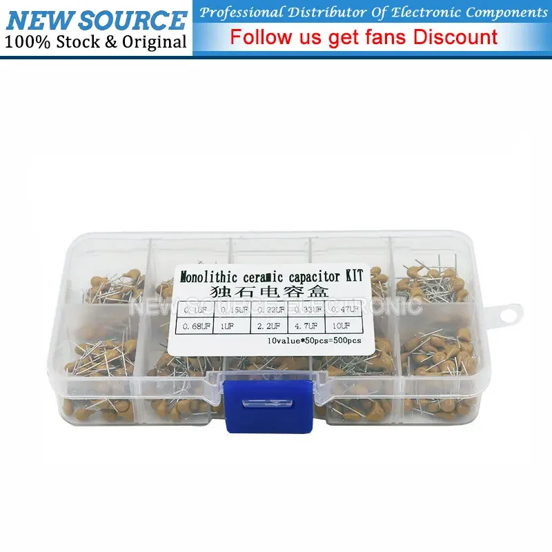 480/500pcs 10/24Values Monolithic Ceramic Capacitor 50V 10pF~10uF,Assorted Kit DIY 1UF 100 330 NF 0.1UF 102 104 105 474 334 473