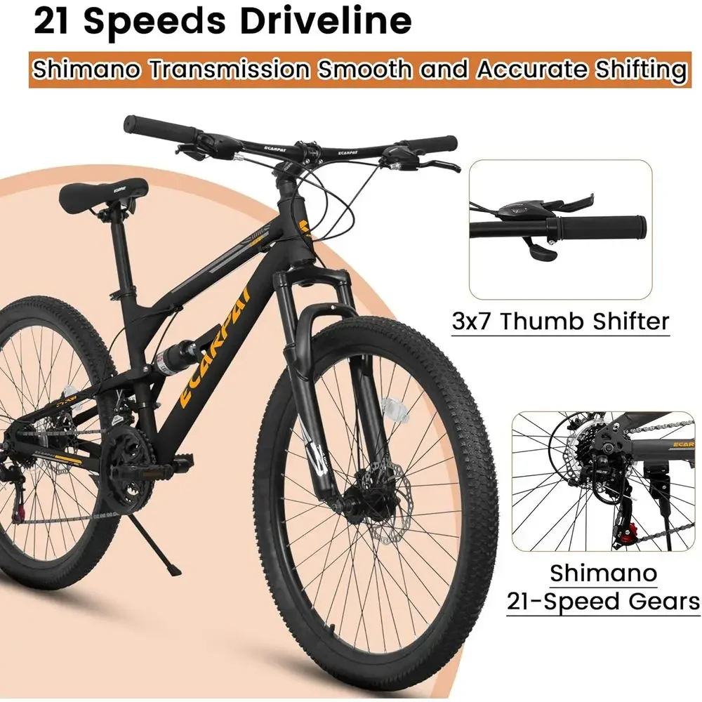 21-Speed Dual Disc Brake Mountain Bike, 24 & 26 Inch Options, Carbon Steel Build, Ideal for Adults, Teens, Trails & Commutes