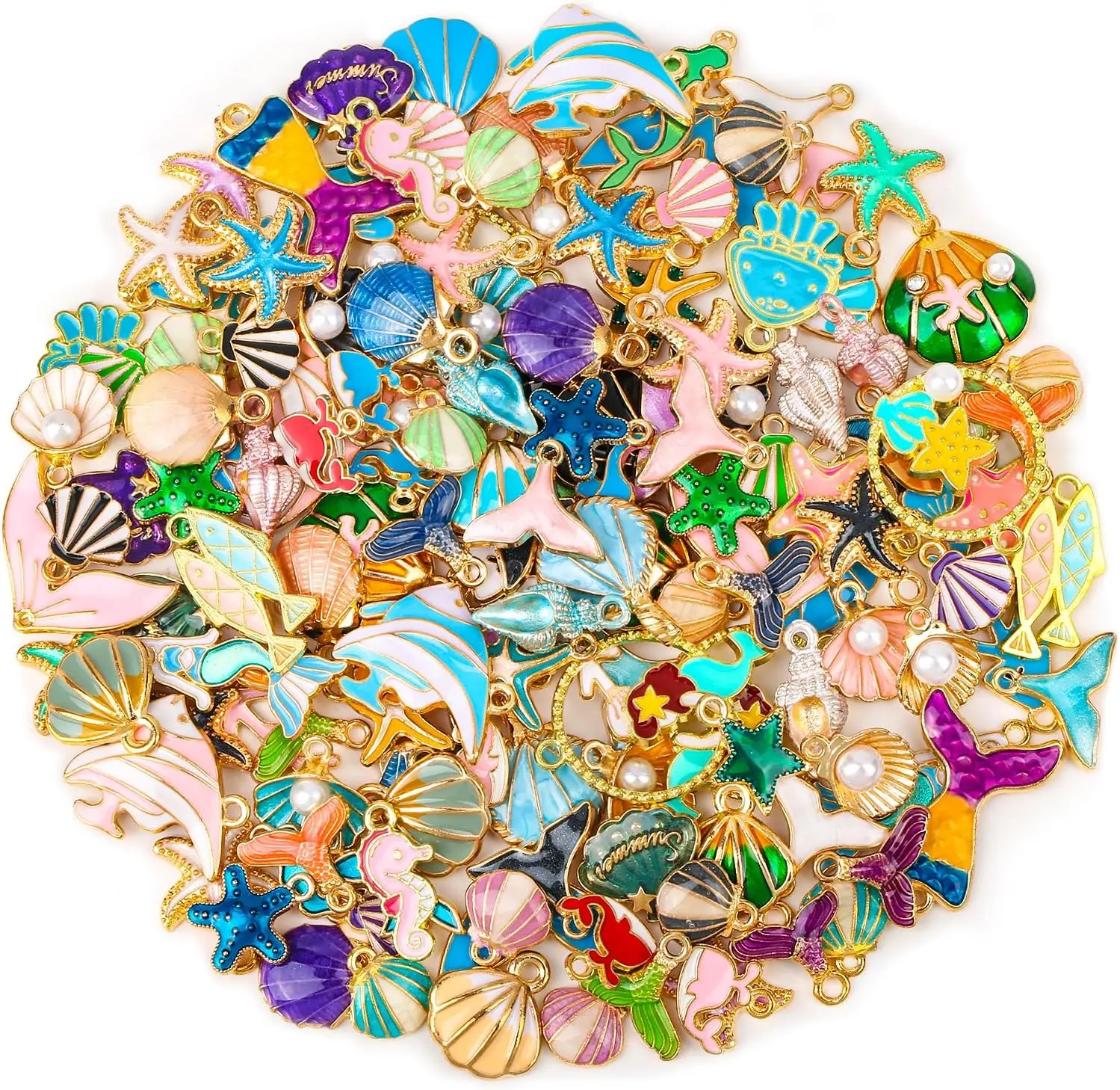 

150 Pcs Ocean Beach Sea Charms for Jewelry Making and Bracelets, Assorted Summer Sea Shell Charms Bulk for Earring Necklace Brac