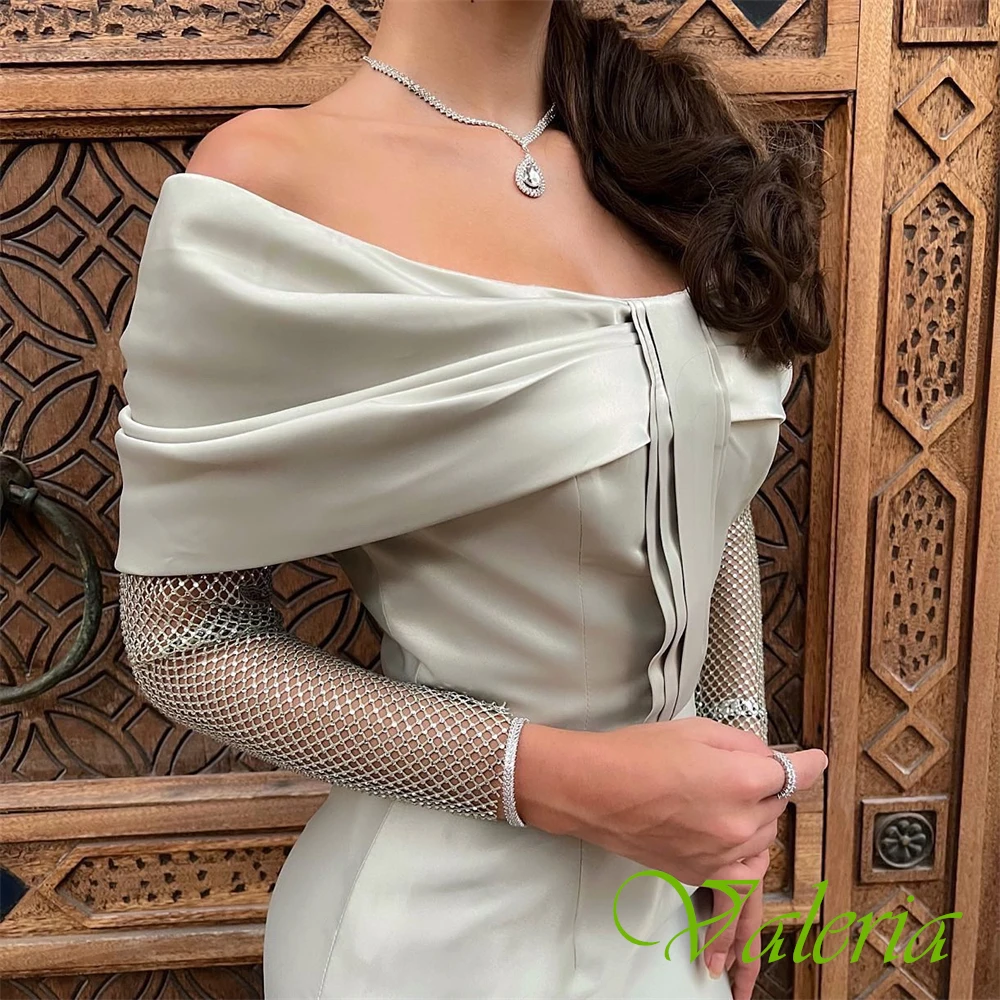 Personalizado requintado cetim sem alças vestido de noite gracioso mangas compridas vestido de baile temperamento vestidos de ocasião especial