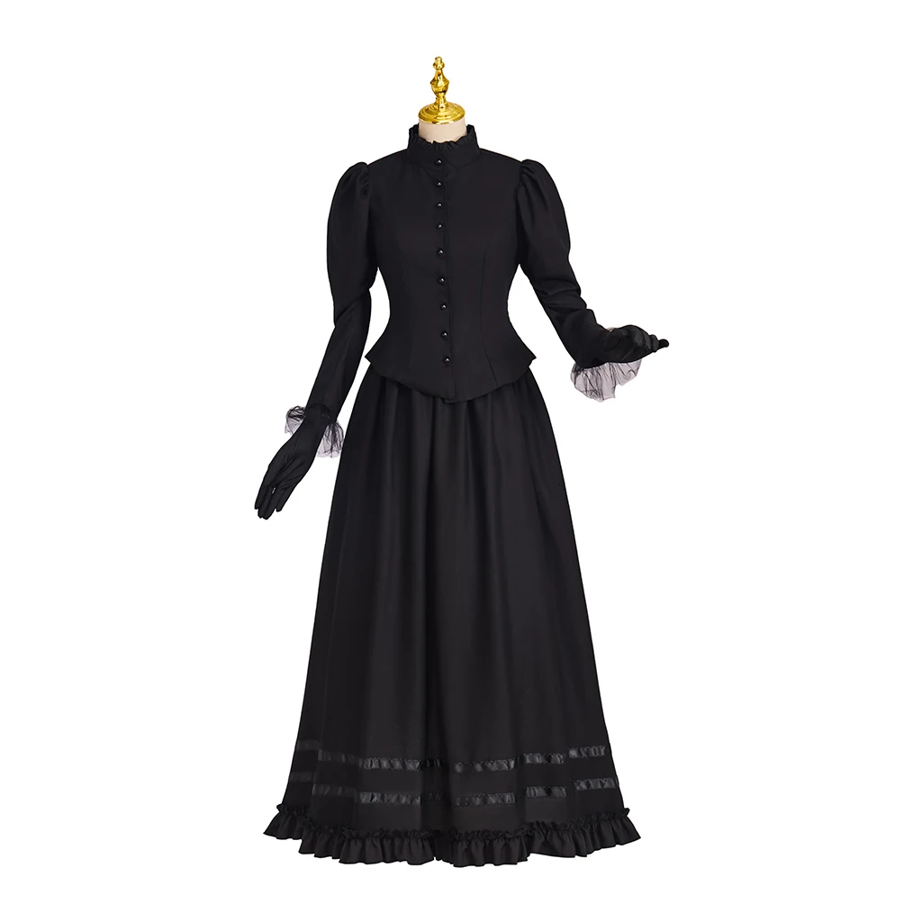 

Victorian Edwardian Cocktail Dress Suit Medieval Renaissance Civil War Mourning Costume Women Carnival Party Gothic Ball Gown