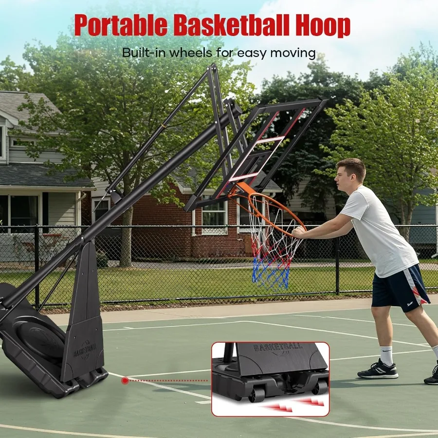 48 Professioneller Outdoor-Basketballkorb mit stufenloser Regulierung, Kurbel-Einstellsystem für vielseitige Gerichtsgebrauch, höhenverstellbar