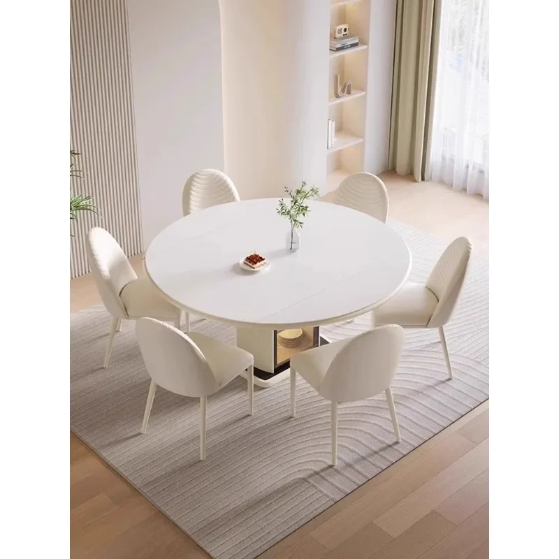 

Cream style rock board dining table square and circular dual-purpose expandable and variable round table modern and simple