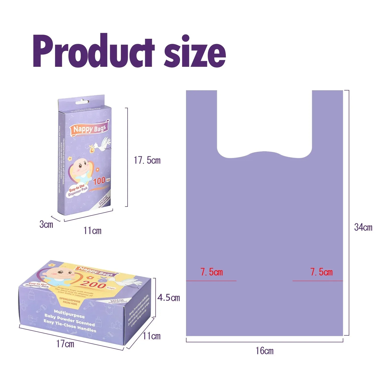 100/200 قطعة كيس النفايات المحمولة أكياس الحفاض القابل للتصرف أكياس النظافة المعطرة للتخلص من الحفاضات أو المنتجات النسائية