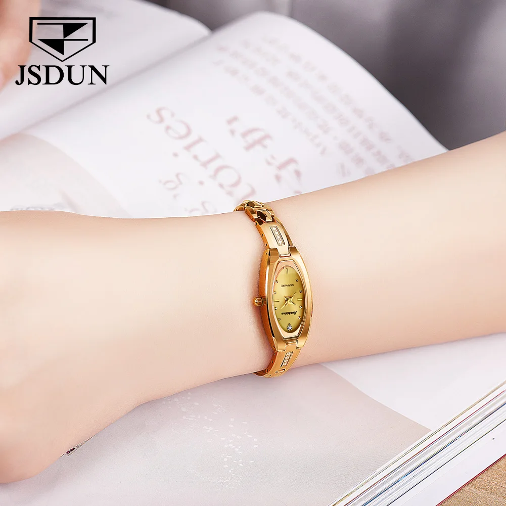 Jsdun Top Luxe Merk Dames Horloges Wolfraam Ssteel Strip Quartz Horloge Diamant Cadeau Armband Originele Vrouwen Horloge Mode