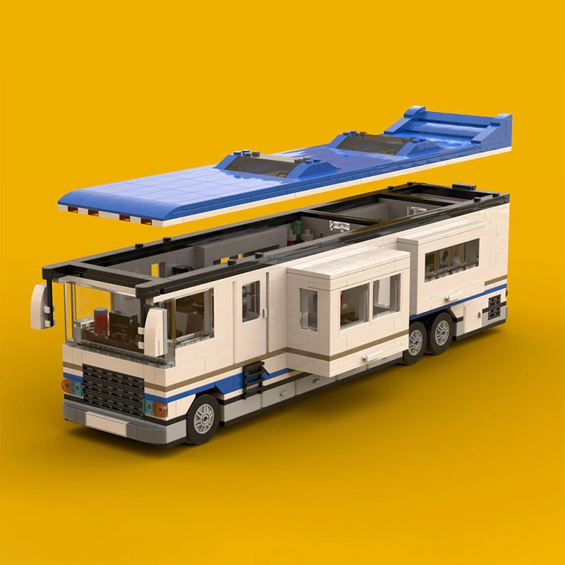 مكعبات بناء نموذج RV فاخرة مكونة من 1369 قطعة مع أربعة أقسام قابلة للتوسيع، مثالية لجمع العرض