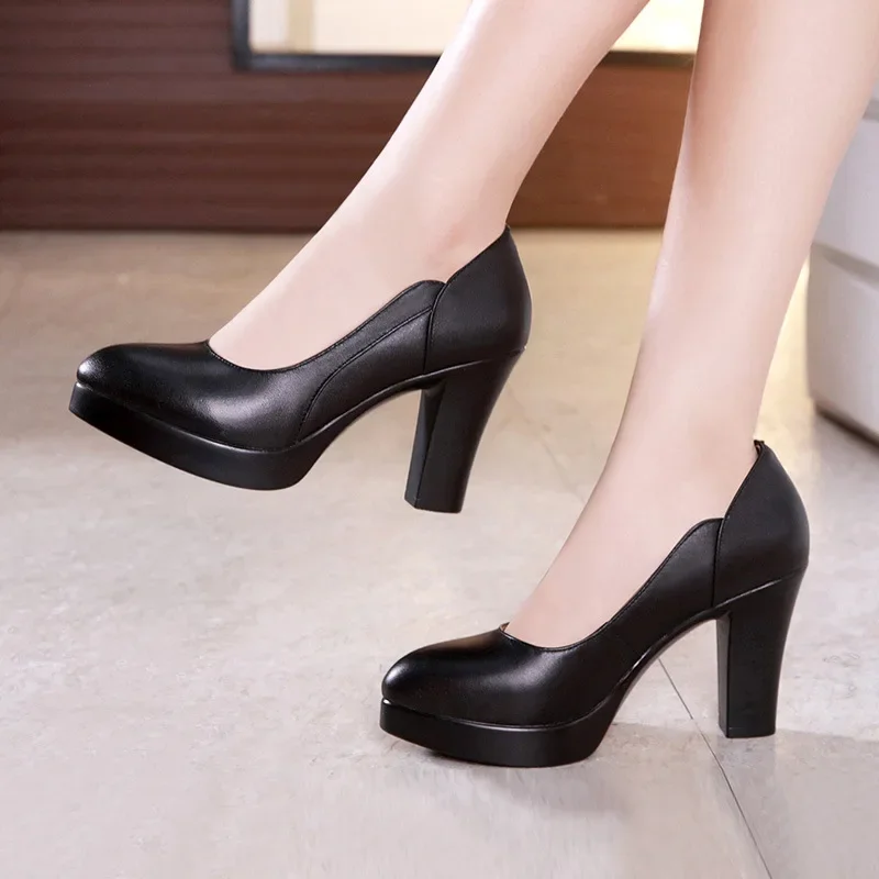 Small Size 32-43 Elegant Formal Court Shoes Women Pumps 2024 Spring Block High Heels Shoes Shallow for Office Model Wedding