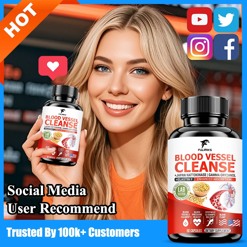 

High Potency Blood Vessel Cleanse Pills , with Nattokinase, Elastin F, Support Promotes Normalcirculatory Health, Gluten Free