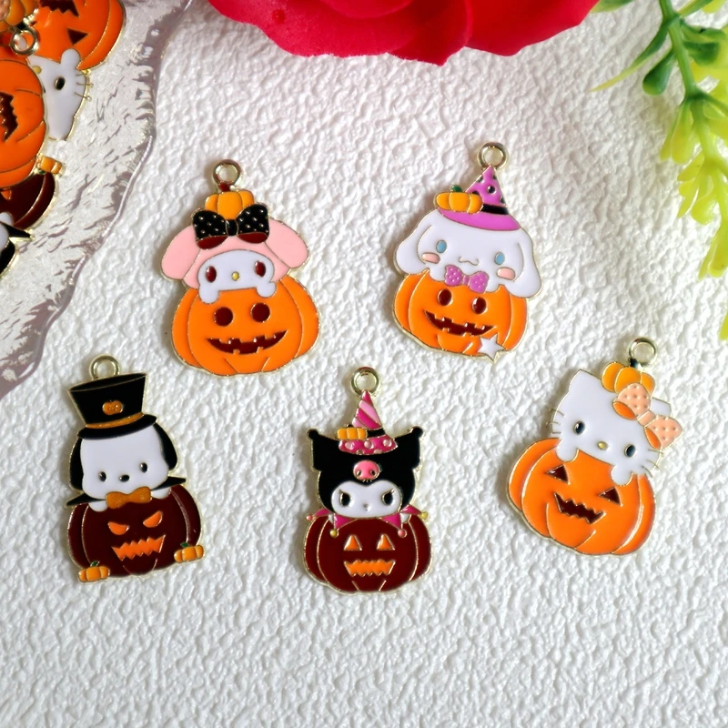 

10pcs Bigger Anime Kawaii Sanrio Kuromi Hello Kitty Halloween Pumpkin Alloy Pendant Metal Charms DIY Keychain Jewelry Accessory