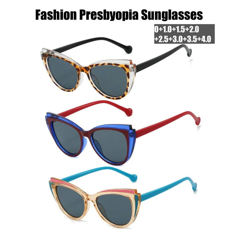 

Men Women New Trend Presbyopia Sunglasses Fashion Retro Cat Eye Reading Glasses Outdoor Anti-UV Far Sight Eyewear 0+1.0+4.0