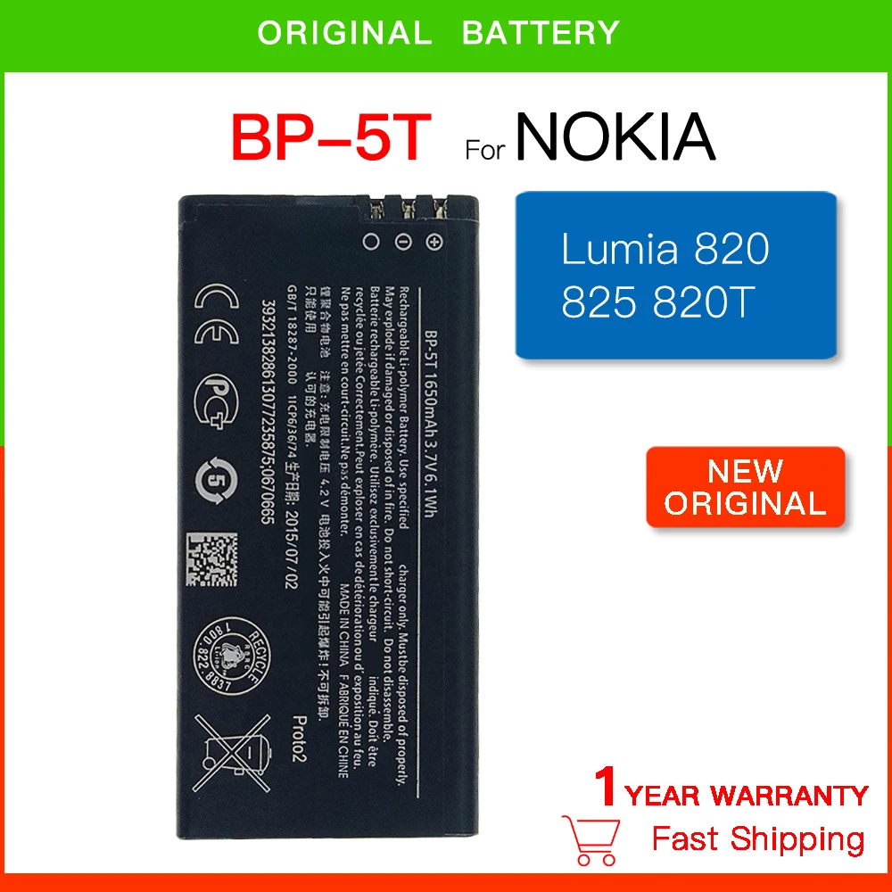 Original BP-5T 1650mAh Replacement Battery For Nokia Lumia 820 825 Lumia 820T Lumia 820.2 RM-878 BP5T BP 5T Batteria