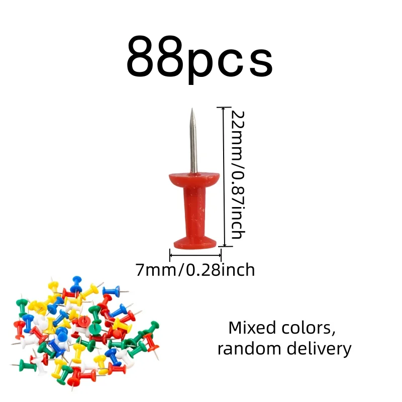 Colorful Assorted Colors Colorful Push Pins, 88 pcs, Office Bulletin Board, Sturdy Bent Resistant for DIY Craft Display