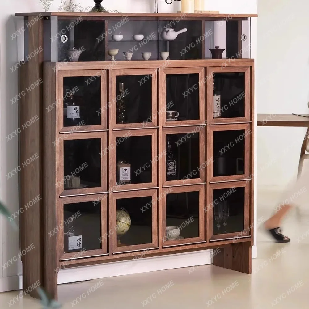 New Chinese wine cabinet black walnut simple display cabinet solid wood tea cabinet