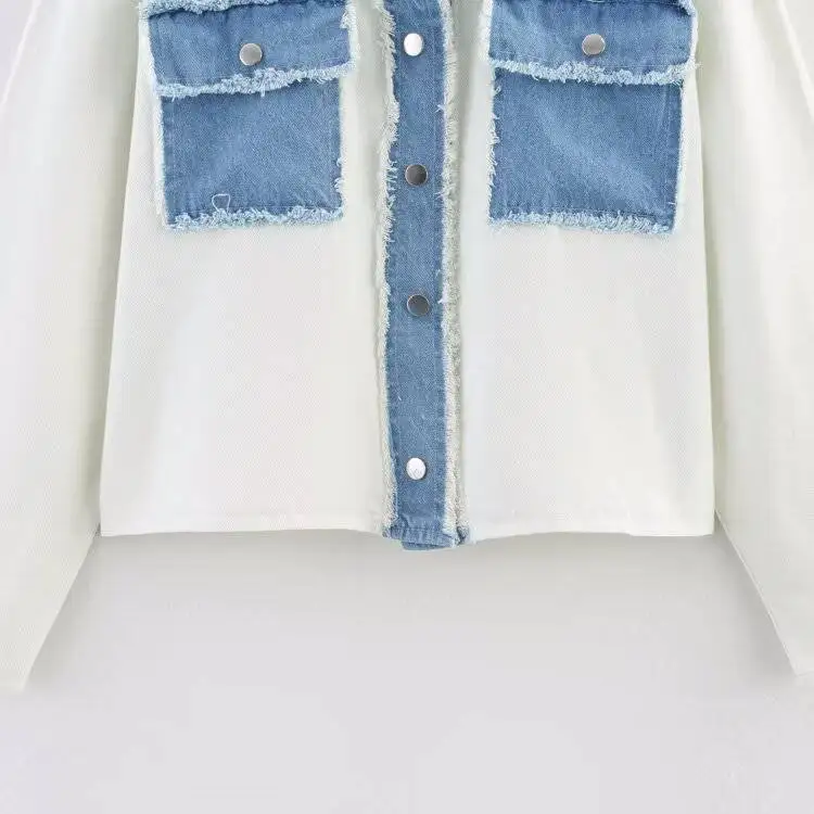 سترة JNLEAOG غير رسمية من قماش الدنيم المحبوك من قماش الدنيم سترة نسائية ربيعية جديدة فضفاضة تناسب طويلة وياقة Sve Jaet