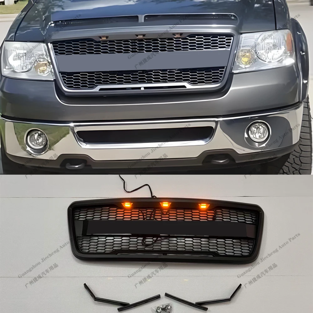 ABS Black Radiator Racing Grills For Ford F150 F-150 2004-2008 Middle Grille Bumper Mask LED Front Grill With Letters Auto Parts